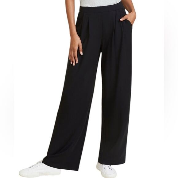 NWT Garnet Hill High Rise Wide Leg Trouser Comfort Pant Stretch Black Size Med. - Picture 1 of 13